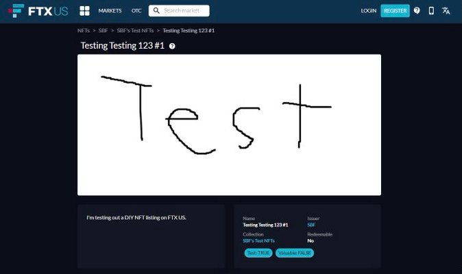 FTX創辦人宣佈平台新增NFT鑄造功能，手繪「Test」27 萬美元售出