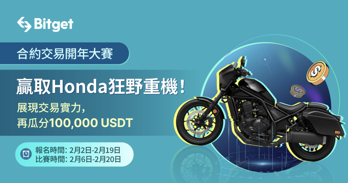 Bitget合約交易大賽開打！Honda重機第一名可獨得，收益為正就有獎金！